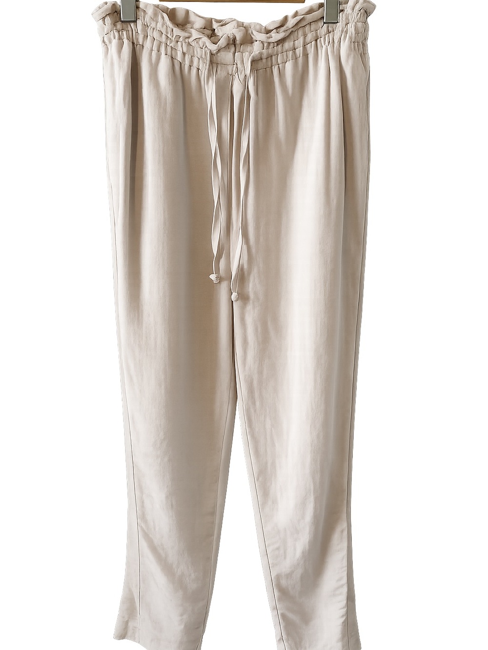 Woman’s Linen-Blend Tapered Pants - High-Rise Paperbag Waist with Drawstring Med